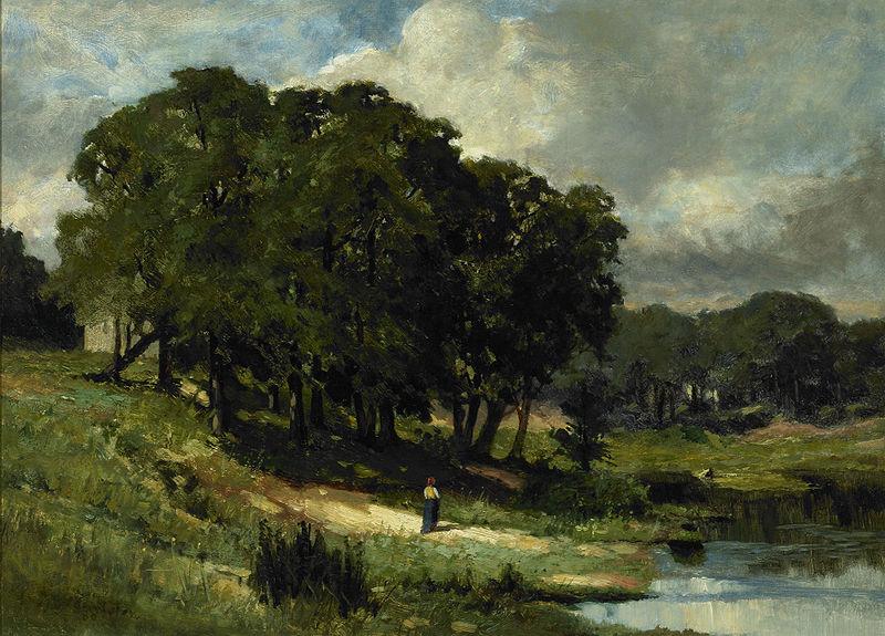 unknow artist Woman Standing Near a Pond oil painting image